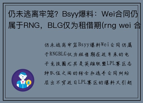 仍未逃离牢笼？Bsyy爆料：Wei合同仍属于RNG，BLG仅为租借期(rng wei 合同)