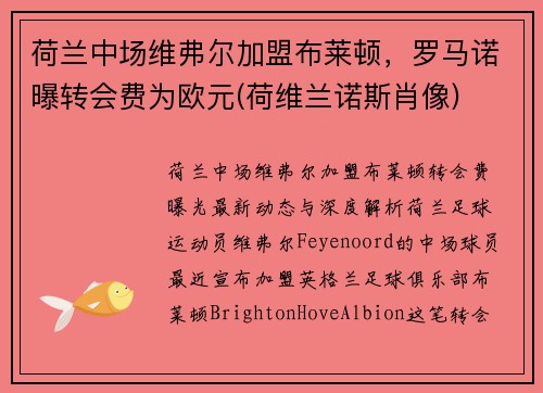 荷兰中场维弗尔加盟布莱顿，罗马诺曝转会费为欧元(荷维兰诺斯肖像)