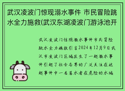 武汉凌波门惊现溺水事件 市民冒险跳水全力施救(武汉东湖凌波门游泳池开了吗)